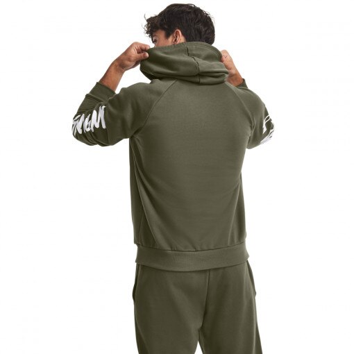 Męska bluza dresowa nierozpinana z kapturem Under Armour UA Rival Fleece Graphic HD - oliwkowa/khaki