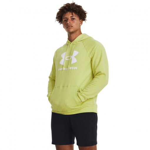 UNDER ARMOUR Męska bluza dresowa nierozpinana z kapturem Under Armour UA Rival Fleece Logo HD  żółta żółty