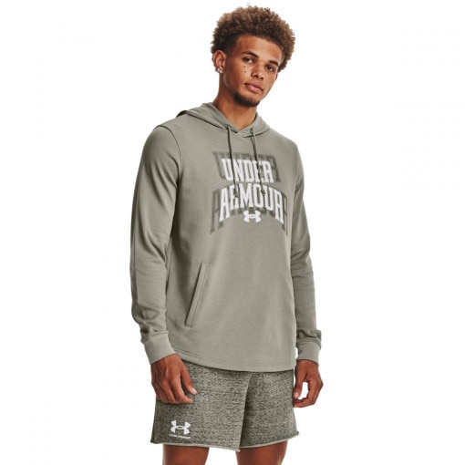 UNDER ARMOUR Męska bluza dresowa nierozpinana z kapturem Under Armour UA Rival Terry Graphic HD  oliwkowa Oliwkowy