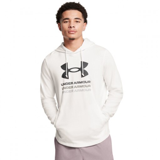 UNDER ARMOUR Męska bluza dresowa nierozpinana z kapturem Under Armour UA Rival Terry Graphic Hood  biała Biały