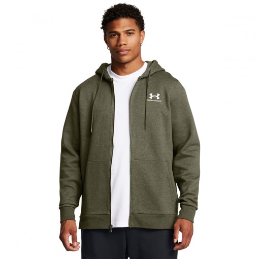 UNDER ARMOUR Męska bluza dresowa rozpinana z kapturem Under Armour UA Essential Fleece Fz Hood  oliwkowa/khaki Oliwkowy
