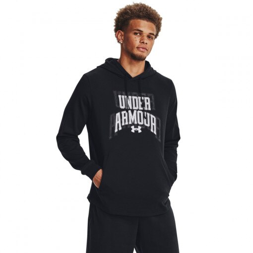 UNDER ARMOUR Męska bluza dresowa nierozpinana z kapturem Under Armour UA Rival Terry Graphic HD  czarna Czarny