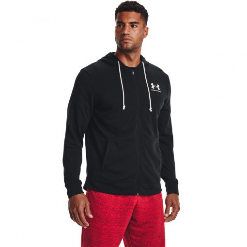UNDER ARMOUR Męska bluza dresowa rozpinana z kapturem UNDER ARMOUR UA RIVAL TERRY LC FZ  czarna Czarny