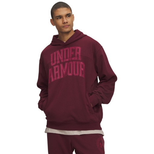 Obrazek dla: UNDER ARMOUR Męska bluza nierozpinana z kapturem Under Armour UA Rival LW Graphic Hoodie burgundowa Burgundowy