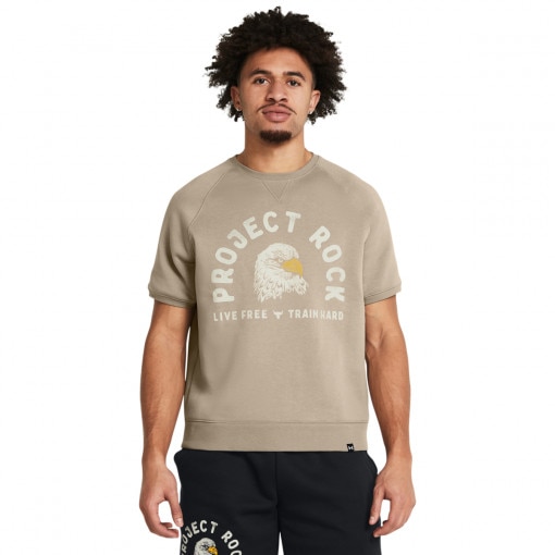 UNDER ARMOUR Męska bluza treningowa z krótkim rękawem Under Armour Project Rock Eagle Grphc SS Crew  beżowa Beżowy