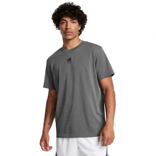 UNDER ARMOUR Męska koszulka do koszykówki Under Armour Curry Logo Heavyweight  szara  Szary