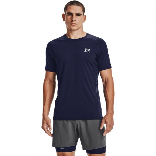 Męska koszulka treningowa UNDER ARMOUR HG Armour Fitted SS - granatowa
