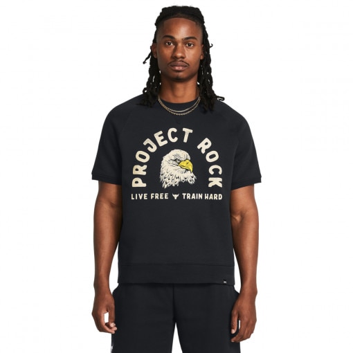 UNDER ARMOUR Męska bluza treningowa z krótkim rękawem Under Armour Project Rock Eagle Grphc SS Crew  czarna Czarny