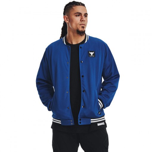 UNDER ARMOUR Męska kurtka przejściowa Under Armour Project Rock Mesh Varsity Jacket  niebieska Niebieski