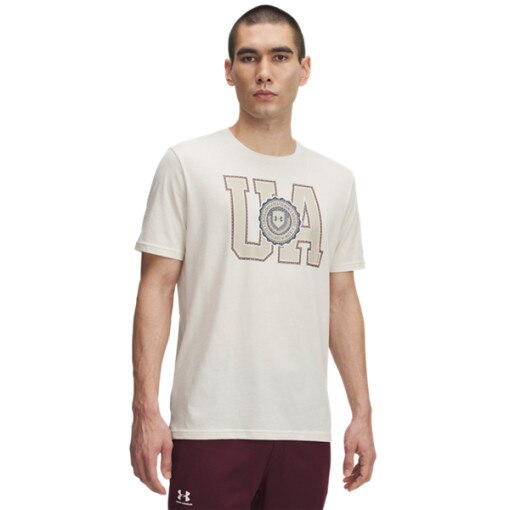 UNDER ARMOUR Męski tshirt z nadrukiem Under Armour UA College Crest Logo  beżowy Beżowy