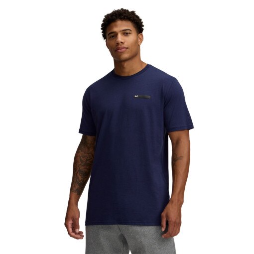 UNDER ARMOUR Męski tshirt z nadrukiem Under Armour UA M LC Strip Logo SS  granatowy Granatowy