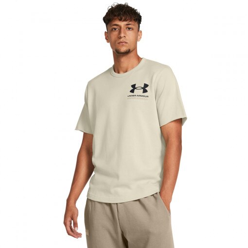 UNDER ARMOUR Męski tshirt z nadrukiem Under Armour UA Rival Terry SS Colorblock  beżowy Beżowy