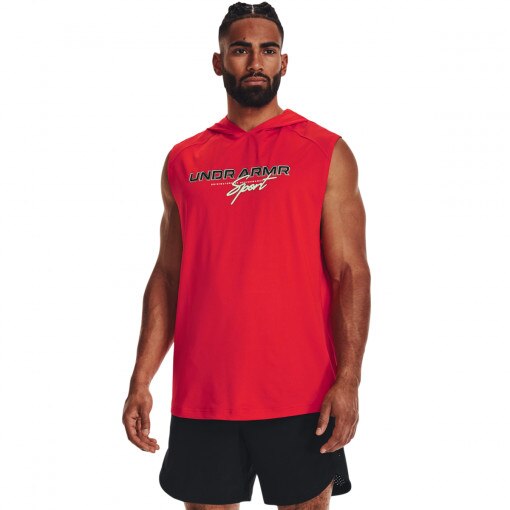 UNDER ARMOUR Męski top treningowy z kapturem Under Armour UA Mesh Sport Sleeveless Hoodie  czerwony Czerwony
