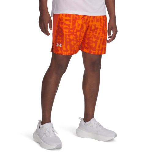 Męskie spodenki do biegania Under Armour UA Launch 7'' Print Shorts - pomarańczowe