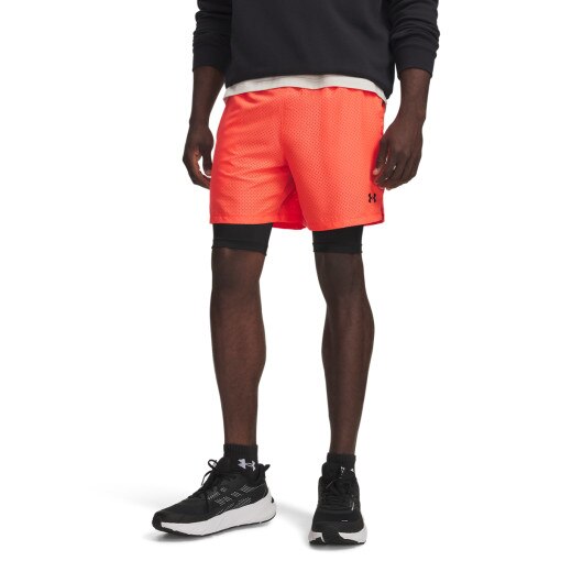 Męskie spodenki treningowe 2w1 Under Armour UA Vanish Wven Short 2.0 2n1 - pomarańczowe