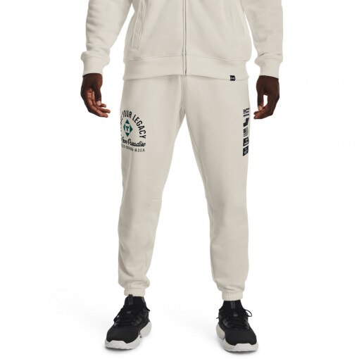 Męskie spodnie treningowe Under Armour Project Rock HW Terry Pnt Fam - kremowe