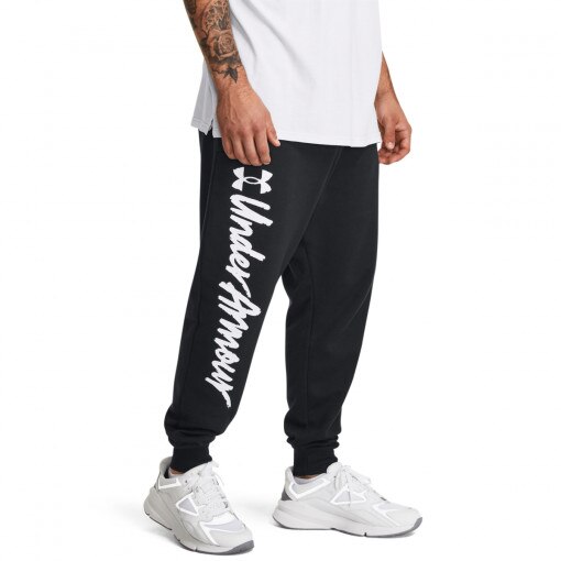 Męskie spodnie dresowe Under Armour UA Rival Fleece Graphic Jgrs - czarne