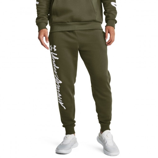 Męskie spodnie dresowe Under Armour UA Rival Fleece Graphic Jgrs - oliwkowe/khaki