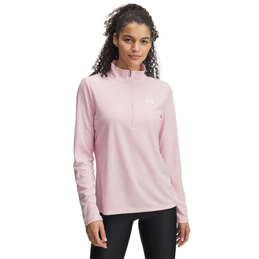 UNDER ARMOUR Damski longsleeve treningowy Under Armour Tech Rib 1/2 Zip  różowy Różowy