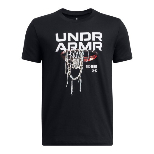 UNDER ARMOUR Chłopięca koszulka z nadrukiem Under Armour UA B Hoops Net SS  czarna Czarny