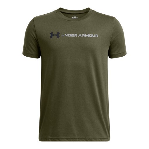 UNDER ARMOUR Chłopięcy tshirt z nadrukiem Under Armour UA B Logo Wordmark SS  oliwkowy/khaki Zielony