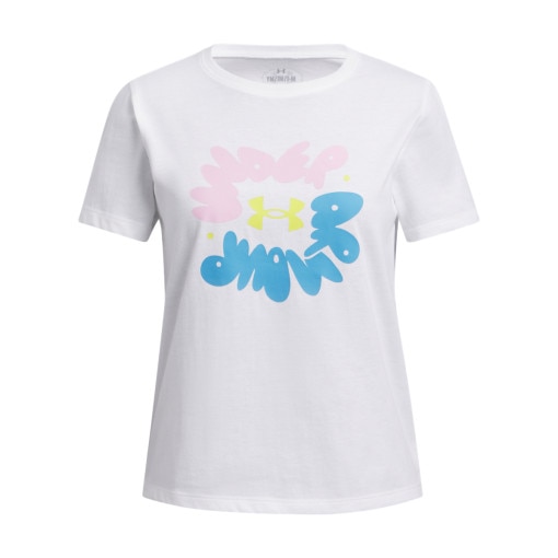 UNDER ARMOUR Dziewczęcy tshirt z nadrukiem Under Armour UA Bubble Wordmark SS  biała Biały
