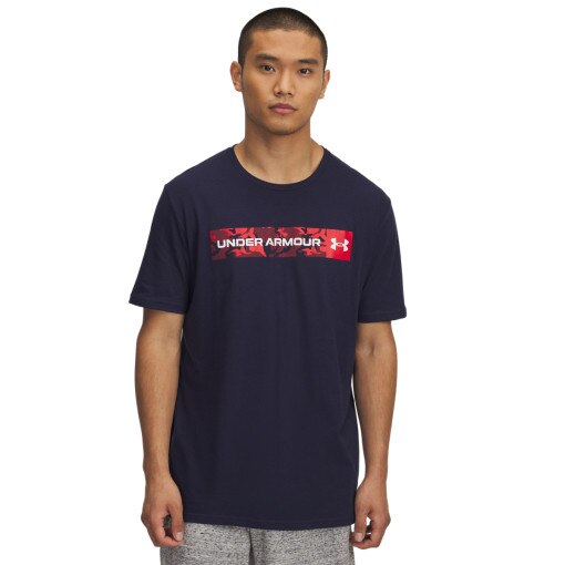 UNDER ARMOUR Męski tshirt z nadrukiem Under Armour UA Camo Chest Stripe SS  granatowy Granatowy