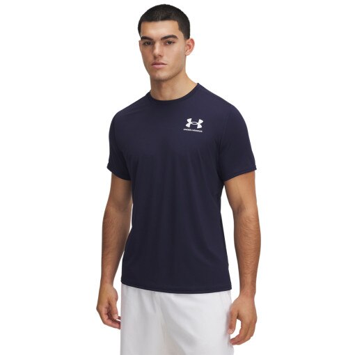 UNDER ARMOUR Męska koszulka treningowa Under Armour UA Heatgear Fitted SS  granatowa Granatowo pomarańczo