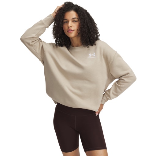 UNDER ARMOUR Damska bluza dresowa nierozpinana bez kaptura Under Armour UA Icon Fleece OS Crew  beżowa Beżowy