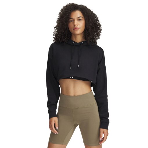 UNDER ARMOUR Damska bluza dresowa nierozpinana z kapturem Under Armour UA Icon Terry Crop Hoodie  czarna Czarny