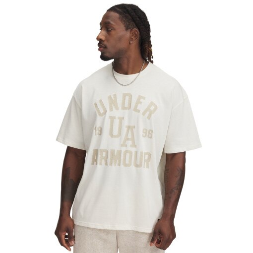 UNDER ARMOUR Męski tshirt z nadrukiem Under Armour UA Heavyweight Varsity Oversized  beżowa Beżowy