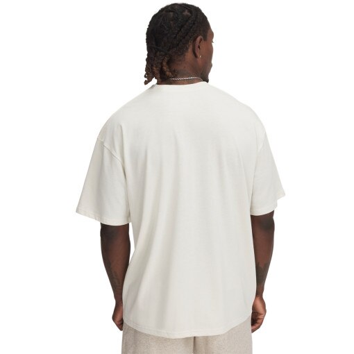 Męski t-shirt z nadrukiem Under Armour UA Heavyweight Varsity Oversized - beżowa