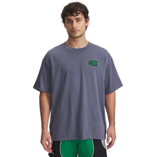 UNDER ARMOUR Męski tshirt z nadrukiem Under Armour UA Heavyweight Hoops Courtside Short Sleeve  szary Szary
