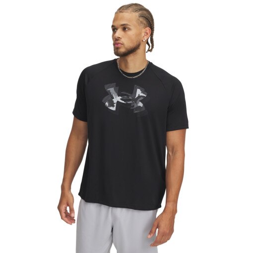 UNDER ARMOUR Męska koszulka treningowa Under Armour UA M Tech Print Fill SS  czarna Czarny
