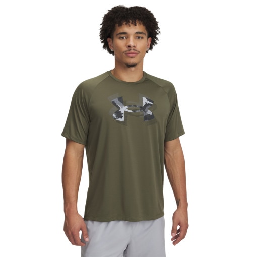 UNDER ARMOUR Męska koszulka treningowa Under Armour UA M Tech Print Fill SS  oliwkowa/khaki Oliwkowy
