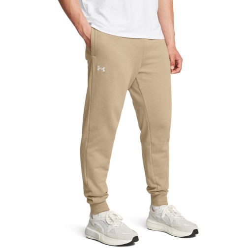 Męskie spodnie dresowe Under Armour UA Rival Fleece Joggers - beżowe