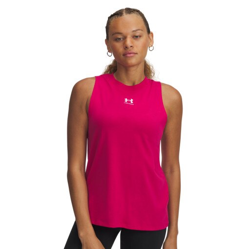 UNDER ARMOUR Damski top z nadrukiem Under Armour UA Rival Muscle Tank  różowy Różowy