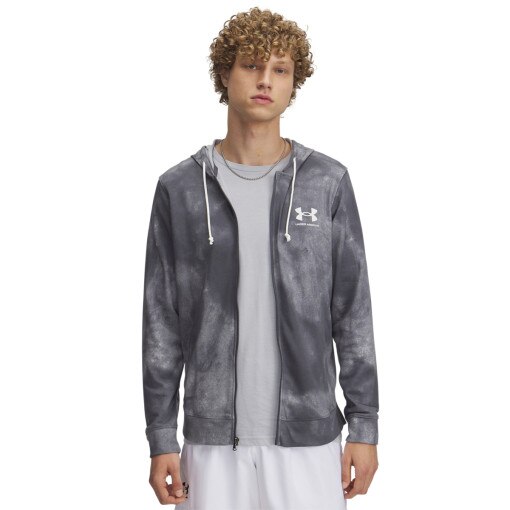 UNDER ARMOUR Męska bluza dresowa rozpinana z kapturem Under Armour UA Rival Terry AOP FZ Q1  szara Szary