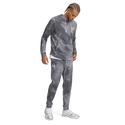 UNDER ARMOUR Męskie spodnie dresowe UA Rival Terry AOP Jogger Q1  szare Szary