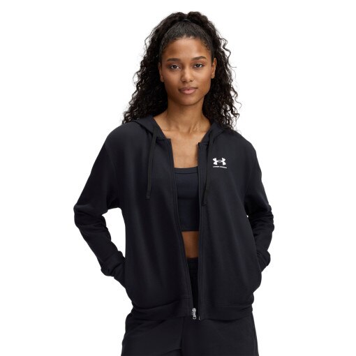 UNDER ARMOUR Damska bluza dresowa rozpinana z kapturem Under Armour UA Rival Terry FZ  czarna Czarny