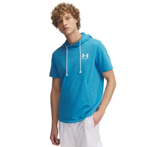 UNDER ARMOUR Męska bluza dresowa nierozpinana z krótkim rękawem Under Armour UA Rival Terry LC SS HD  niebieska Niebieski
