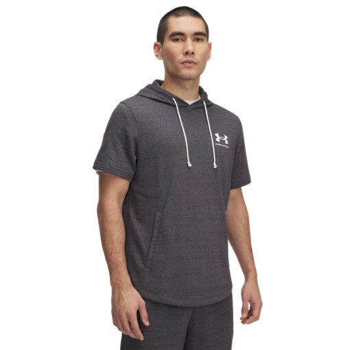 UNDER ARMOUR Męska bluza dresowa nierozpinana z krótkim rękawem Under Armour UA Rival Terry LC SS HD  szara Szary
