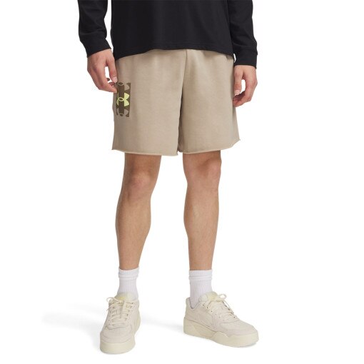 Męskie spodenki dresowe Under Armour UA Rival Terry Logo 8 in Short - beżowe