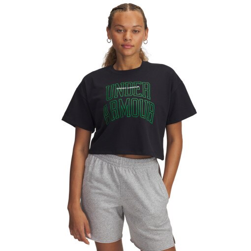 UNDER ARMOUR Damski tshirt croptop z nadrukiem Under Armour UA W Varsity Mix HW SS Crop  czarny Czarny