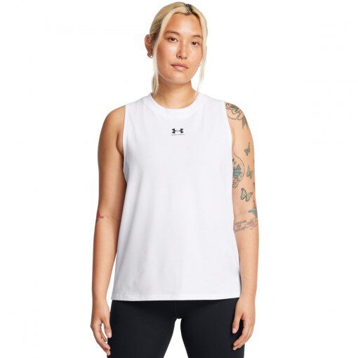 UNDER ARMOUR Damski top z nadrukiem Under Armour UA Rival Muscle Tank  biały Biały