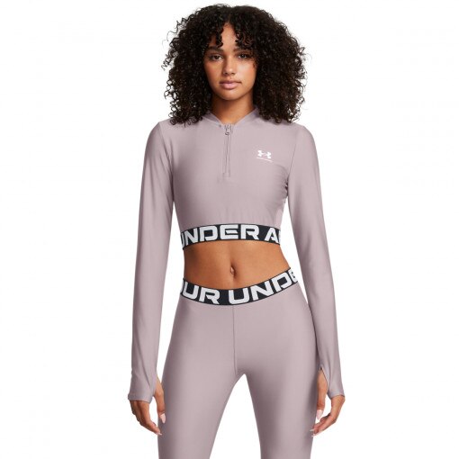 UNDER ARMOUR Damski longsleeve treningowy Under Armour Heatgear Rib 1/4 Zip Ls  beżowy Beżowy