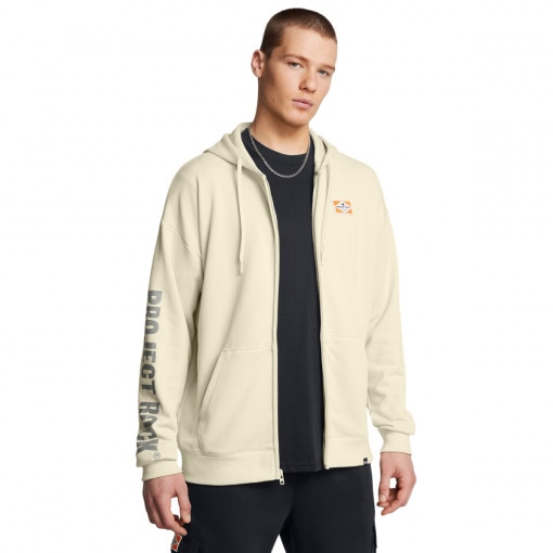UNDER ARMOUR Męska bluza dresowa rozpinana z kapturem Under Armour Project Rock Heavyweight Tools Of The Trade FullZip  beżowa  Beżowy