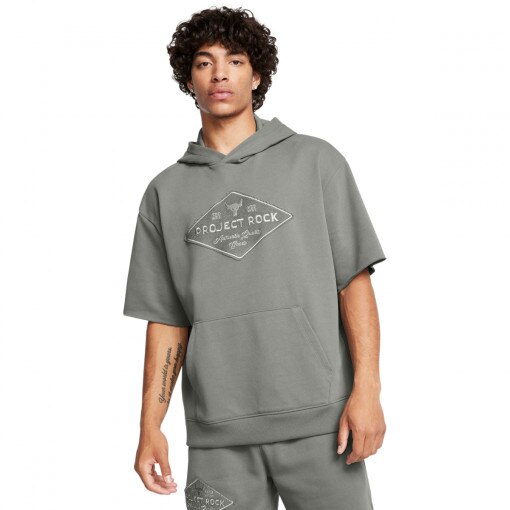 UNDER ARMOUR Męska bluza dresowa z kapturem Under Armour Project Rock Heavyweight Tools Of The Trade Short Sleeve Hoodie  zielona  Zielony
