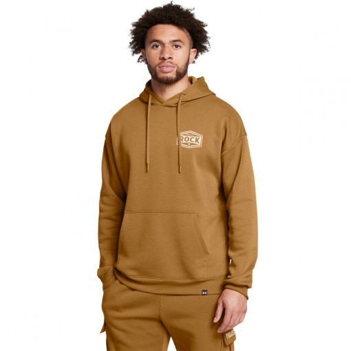 UNDER ARMOUR Męska bluza treningowa nierozpinana bez kaptura Under Armour Project Rock Icon Fleece Hoodie  brązowa  Brązowy