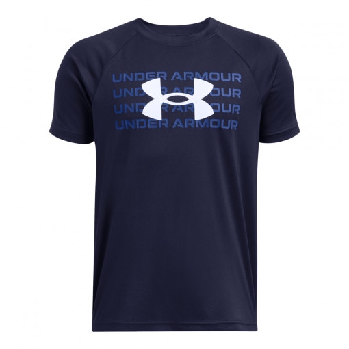  UNDER ARMOUR Chłopięca koszulka treningowa Under Armour UA B Tech Wm Logo Ss  granatowa Granatowy